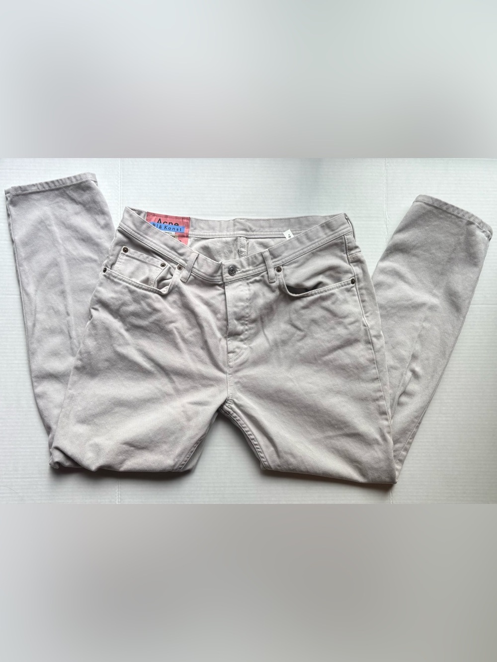Acne studios bia konst river HI high rise men’s beige jeans straight leg  curved